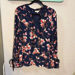 Entro Navy Floral/Butterfly Blouse with Pink Accents